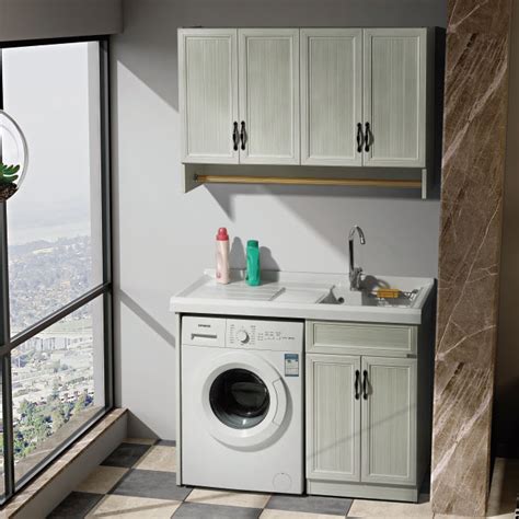 阳台洗衣机柜子组合太空铝带搓板脸盆洗手台盆池一体柜伴侣洗衣柜-淘宝网