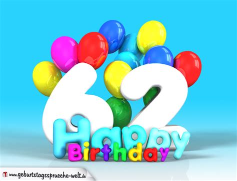 62. Geburtstag Bild Happy Birthday mit Ballons - Geburtstagssprüche-Welt
