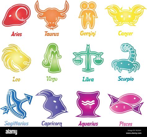 Set of astrological zodiac symbols. Horoscope signs, modern colorful ...