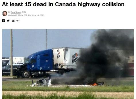 加拿大发生严重车祸至少15死 现场燃起大火！凤凰网北美_凤凰网