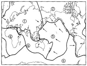读世界板块分布示意图，回答下列问题 (1)与太平洋板块相邻的板块有： 。 (2)澳大利亚大陆位于 板块之中。 (3)世界的火山．地震带位于板块 ...