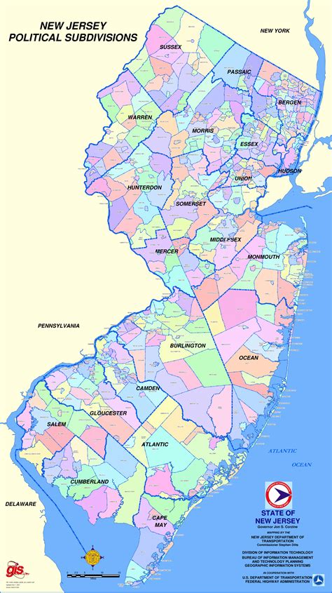 Large detailed roads and highways map of New Jersey state with national parks and all cities ...