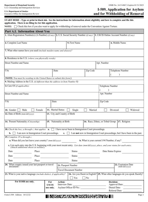 I 589 Form Pdf 2023 - Printable Forms Free Online