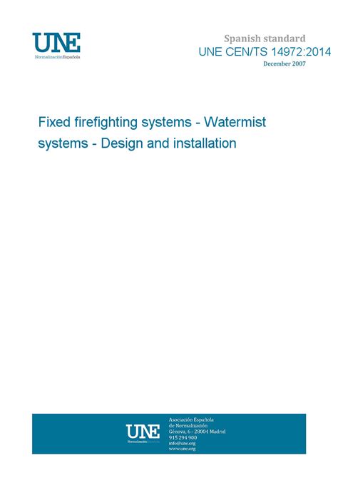 UNE CEN/TS 14972:2014 Fixed firefighting systems - Watermist systems ...