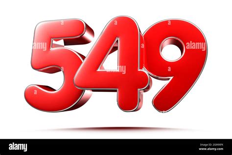 Rounded red numbers 549 on white background 3D illustration with ...