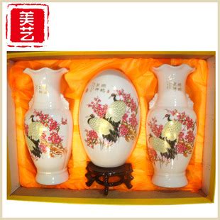 厂家生产 梅鹤花瓶三件套 潮州手工花瓶三件套 高白陶瓷摆件-阿里巴巴