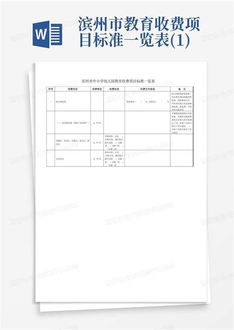 滨州市教育收费项目标准一览表(1)Word模板下载_编号qoznzedg_熊猫办公