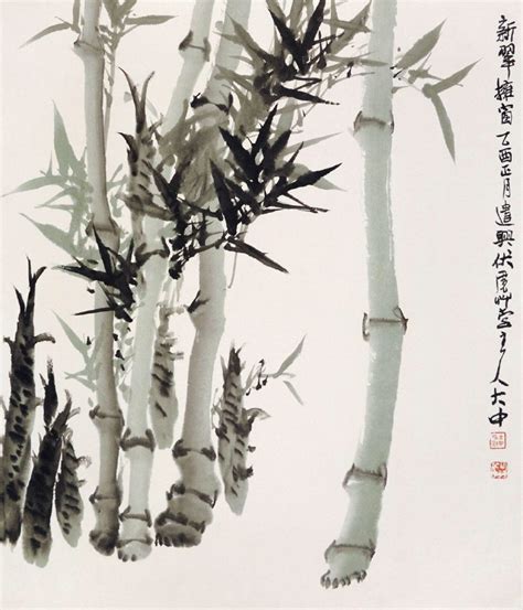 竹子 圆形扇面 丁酉之夏_国画写意花鸟画_邵斌写意