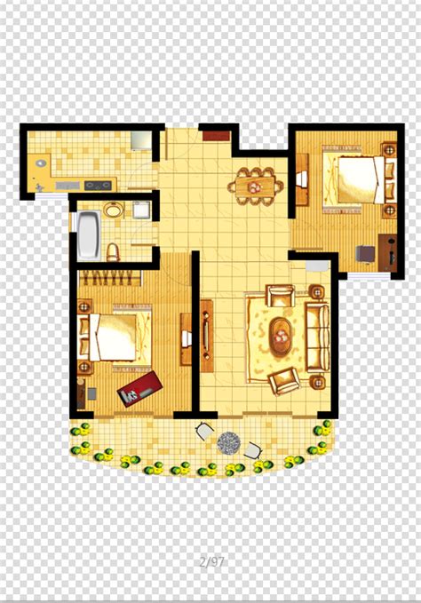 两居室户型平面设计cad图纸-包图网