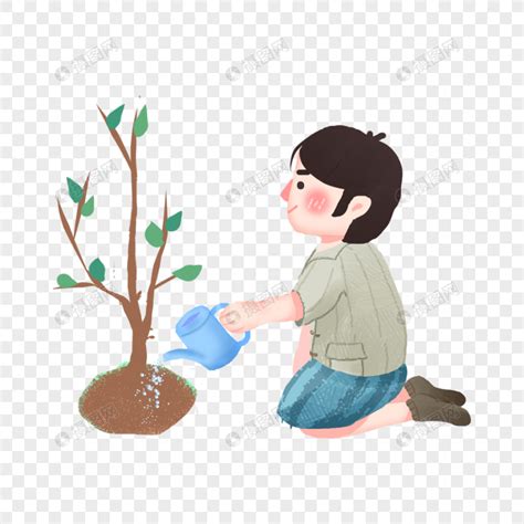 植树节小男孩浇树苗元素素材下载-正版素材401669103-摄图网