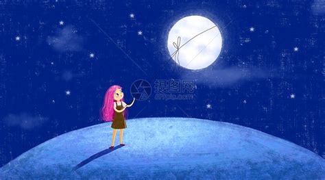 月亮和小女孩插画图片下载-正版图片400074959-摄图网