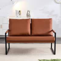 Livingroom Loveseat PU Leather Couch Foam Seat Sofa with Throw Pillows ...