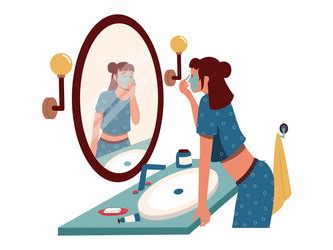 Girl self care in bathroom hygiene routine Vector Image