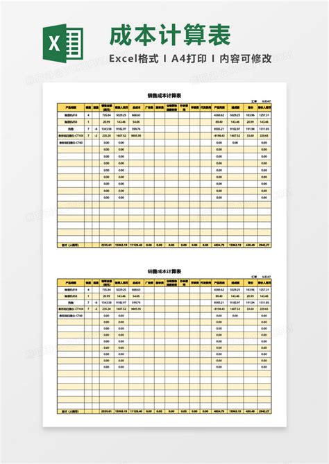 项目销售收入成本利润计算表Excel模板下载_熊猫办公