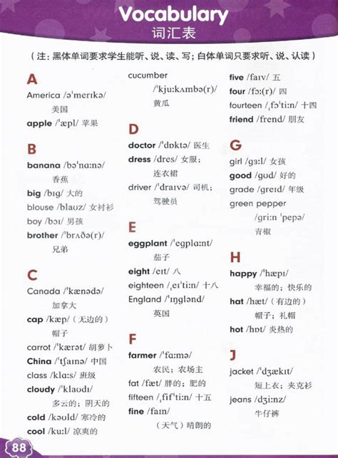三年级上册英语单词表|北京出版社小学英语