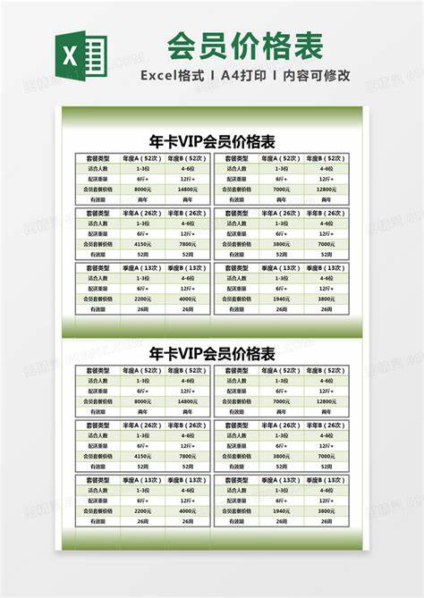 天津健身卡价格一览表