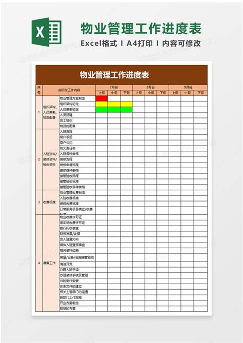物业管理工作进度表Excel模板下载_熊猫办公