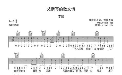 父亲写的散文诗吉他谱_许飞_C调弹唱71%专辑版 - 吉他世界
