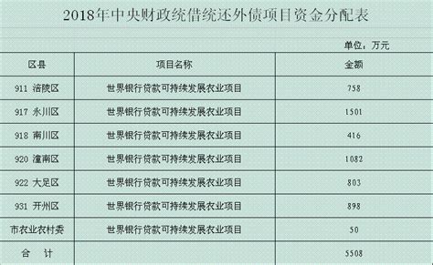 关于下达2018年中央财政统借统还外债项目资金的通知-重庆市财政局