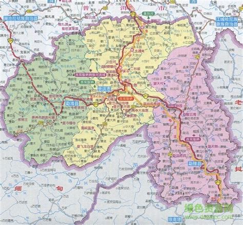 西双版纳地图高清版大图-云南西双版纳地图全图下载jpg可放大缩小版-绿色资源网