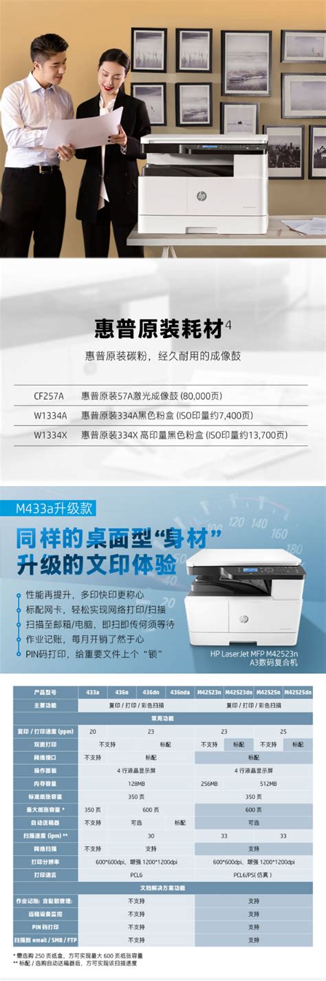 名企云 | 惠普（HP）M42523n A3数码复合机 桌面级商用 高速打印 复印 扫描