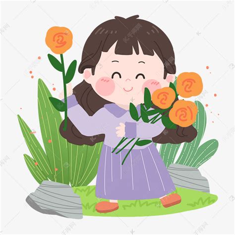 春天女生花朵素材图片免费下载-千库网
