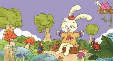 小兔子蘑菇伞卡通画图片_卡通形象_编号339511_红动中国