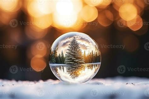 AI generated Crystal ball with a snowy christmas tree fir tree inside ...