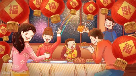 春节过年合家欢团圆插画素材图片免费下载-千库网