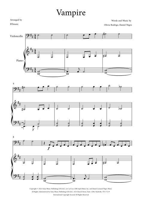 Vampire (arr. BTmusic) Noten | Olivia Rodrigo | Klavier und Cello