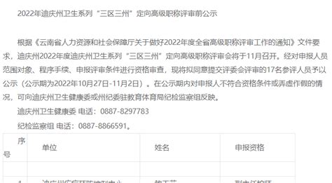 2022年迪庆州卫生系列“三区三州”定向高级职称评审前公示