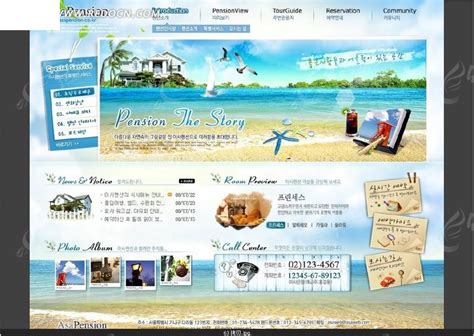 韩国海滨度假网站网页模版PSD素材免费下载_红动中国