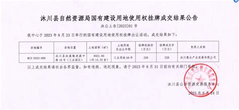 8月24日沐川县成交公示乐山市自然资源和规划局