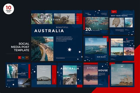 澳大利亚旅游推广社交媒体PSD&AI模板 Travel To Australia Social Media Kit PSD & AI – 设计小咖