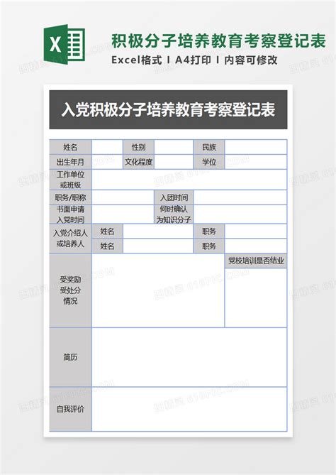 预备党员教育考察登记表(范例和注意事项)Word模板下载_编号qjyvjxke_熊猫办公