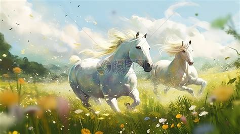 奔跑的白马数字艺术插画图片下载-正版图片402444423-摄图网