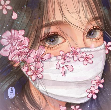 甜美女生戴口罩头像动漫
