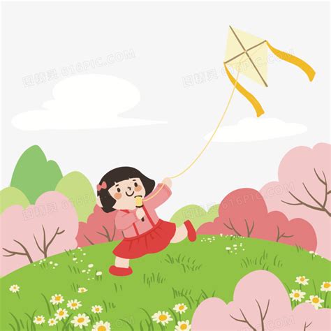 卡通手绘可爱女孩放风筝元素图片免费下载_PNG素材_编号13gimj96e_图精灵