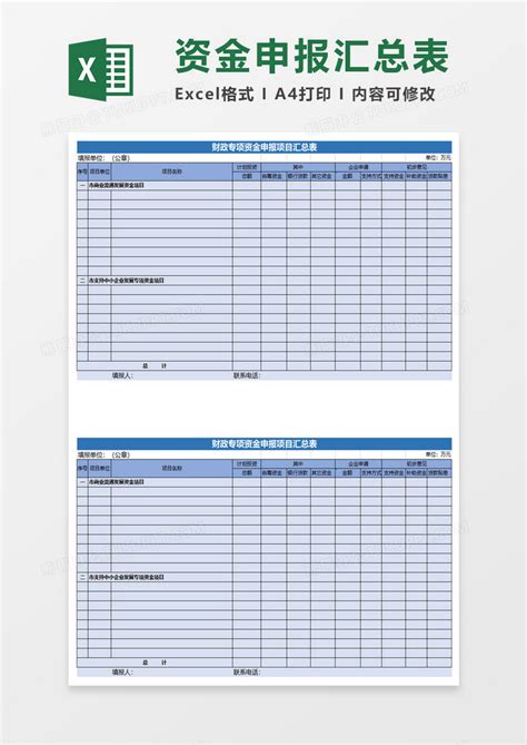 实用财政专项资金申报项目汇总表Excel模板下载_熊猫办公