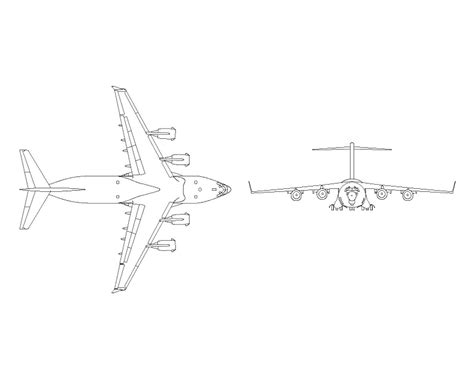 波音C17飞机CAD图纸_美军战略运输机平面图块下载 – 看飞碟