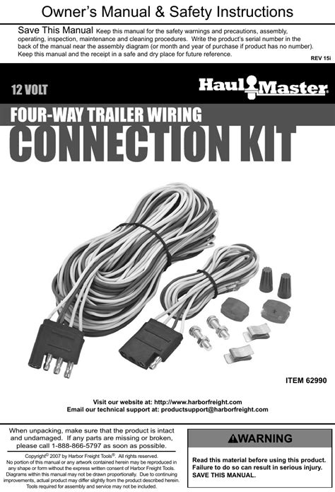 Manual For The 62990 Four Way Trailer Wiring Connection Kit