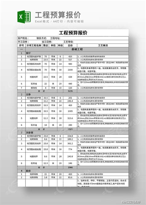 工程预算报价模板图片_Excel_编号12276839_红动中国