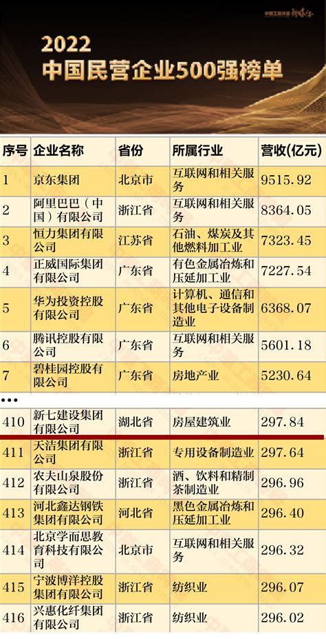 新七集团连续12年上榜“中国民营企业500强”榜单