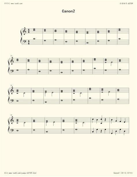 《卡农(全程简单版,钢琴谱》Johann Pachelbel（五线谱 钢琴曲 指法）-弹吧|蛐蛐钢琴网