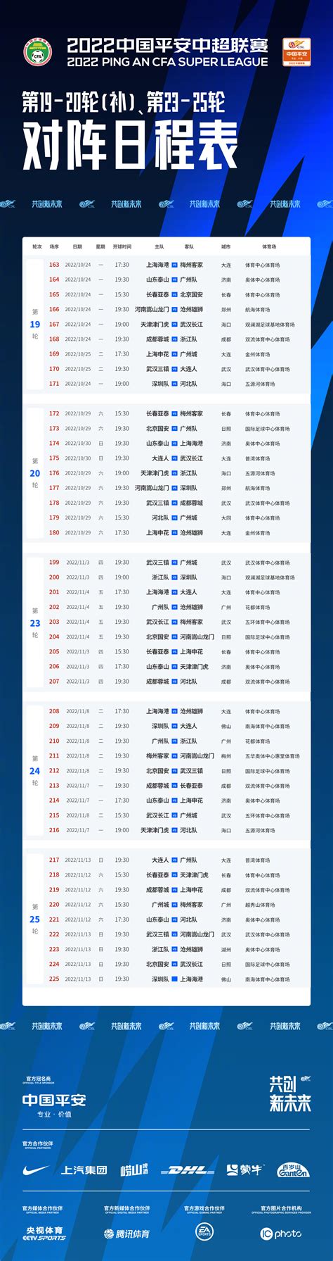 中超联赛更新赛程 10月24日进行第19轮补赛_中国江苏网
