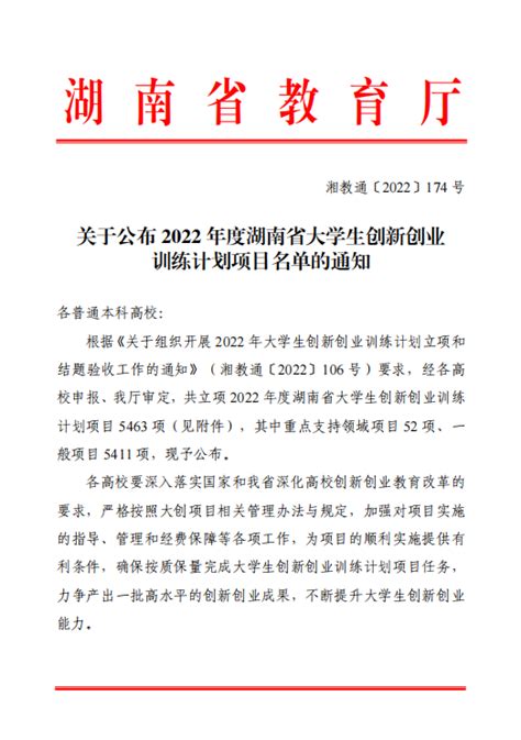关于公布2022年度湖南省大学生创新创业训练计划项目名单的通知-长沙学院大学生创新创业指导中心