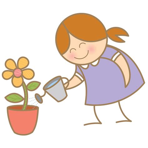 手绘卡通女孩给植物浇水免抠PNG图片素材下载_卡通PNG_熊猫办公