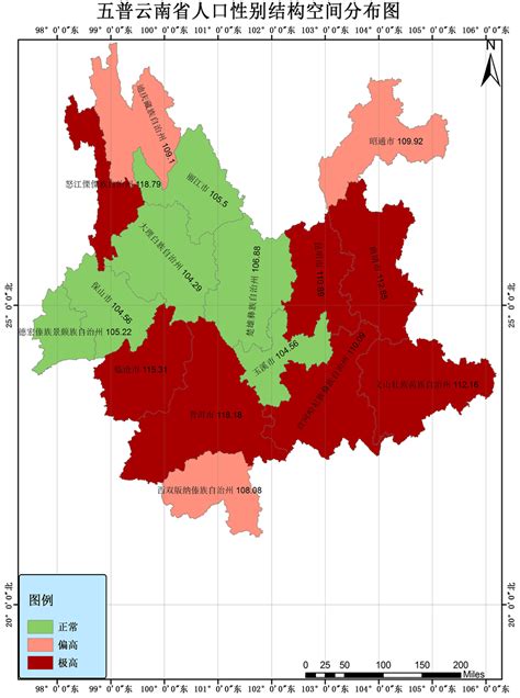 云南省人口性别结构空间分布分析
