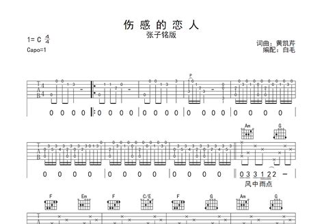 伤感的恋人吉他谱_张子铭_C调弹唱88%翻唱版 - 吉他世界