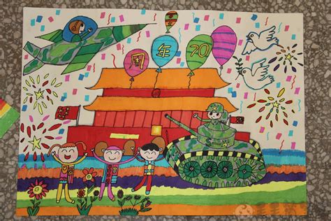 北京天安门升国旗儿童画图片作品欣赏 - 巧巧简笔画